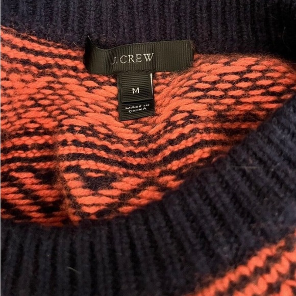 J. Crew Navy Blue Fair Isle Merino Wool Blend Ruffle Sleeve Knit Sweater Sz Med - Picture 4 of 6